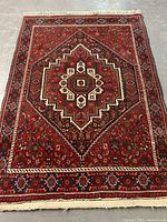 Full overhead view of entire carpet on concrete floor