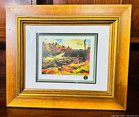 Framed print "Tea Lake Dam" capturing the entire gold frame and the artwork within.