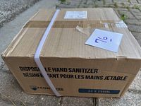 Box of Frontline disposable hand sanitizer bottles, labeled 24 x 250ml