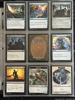Page of Magic The Gathering cards showing nine cards including Counterspells, Creature cards with flying, and spells.