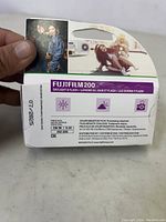 View of the FujiFilm 200 box front and top showing brand, ISO rating, and usage information.