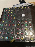 Overview of three sheets of Wild Things pogs inside plastic holders, showing multiple designs in each sheet.