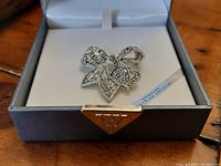 Front view of the Worthington genuine Austrian crystal brooch in box showing overall shape and crystal detailing.