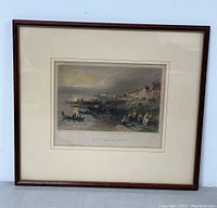 Framed lithograph of a waterfront scene with boats and figures by William Henry Bartlett, showing the full framed artwork hanging on a wall.