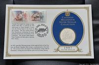 Collector card featuring two hockey-themed postage stamps and official cancellation mark, part of the commemorative set for the 1997 Series of the Century