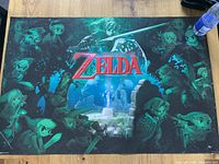 Full image of the 24x36 inch Legend of Zelda poster showing various depictions of Link around a central sword.