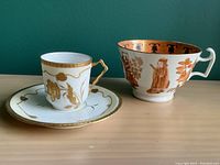 Overview of Chinese porcelain cup and French Limoges espresso cup with saucer