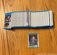 Full spread of hockey cards laid out to show quantity and front sides