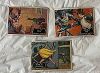 Three Batman TV show cards with artwork showing Decoy, Umbrella Duel, and Robin to the Rescue scenes.