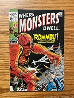 Front cover of Where Monsters Dwell #7 comic showing monster Rombu attacking city, Marvel logo, and issue details with 15¢ price.