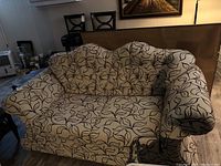 Front view of upholstered sofa showing overall shape and style