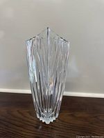 Front view of the Gorham lead crystal vase showing vertical and starburst cut crystal pattern