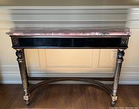 Front view of the console table showing full frame and marble top