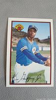 Front of Ken Griffey Jr. rookie card showing player image and Bowman logo