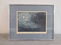 Overall photo of framed etching artwork 'Ominous Approach' showing composition and frame details.