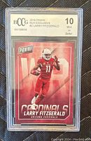 Front view of the 2018 Panini MJH Exclusive #2 Larry Fitzgerald card in BCCG slab with grade 10 Mint or Better.