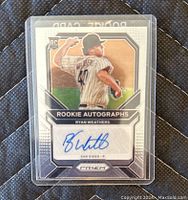 Front view of Ryan Weathers rookie autograph Panini Prizm MLB card in protective sleeve.