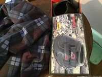 Saxon blackberry plaid horse coat and The Simple Boot horse boots with original packaging