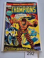 Front cover of The Champions #1 comic showing the superheroes on the cover and the title with price.