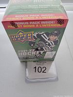 Front view of unopened 21/22 Upper Deck Hockey Series Two blaster box showing branding and featured player.