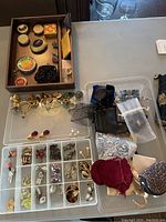 Overall view of all jewelry items in clear compartments and tray
