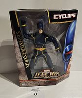 Front view of sealed Marvel Legends Signature Series Cyclops action figure in packaging, showing character, brand, and series name.