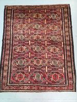 Full view of the Persian Lori hand knotted wool rug showing pattern and color details.