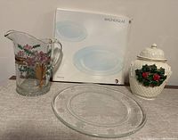 Photo shows the three items and the Waltherglas Astoria box for the plate