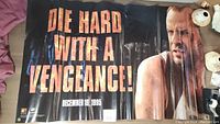 Canvas movie poster showing Bruce Willis and title text 'DIE HARD WITH A VENGEANCE!' with the release date December 19, 1995.