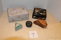 Overview of all five trinket boxes showing variety in shapes and materials