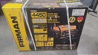 Front of sealed Firman box showing 4450 starting watts and 3550 running watts specifications