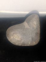 Photo of the carved bird stone on a dark surface showing overall shape and texture