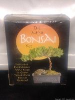 Front view of the black box with an image of a bonsai tree and text 'The Mini Bonsai Kit'.