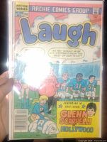 Front cover of Vintage Archie Comics 'Laugh' No. 368, showing colorful retro comic artwork with characters and text box featuring Glenn Scarpelli Hollywood.