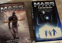 Photo showing two Mass Effect books by Drew Karpyshyn - 'Revelation' and 'Ascension'. Covers are clearly visible with title and author names.