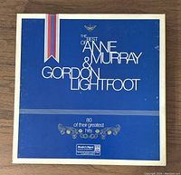 Front of the vinyl record box showing blue and white design with artist names and title.