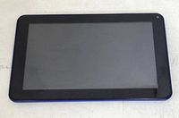 Front view of the Nobis 9-inch Internet Tablet with black screen and front camera visible.