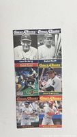 Front view of six Collect A Books baseball cards with images of Lou Gehrig, Babe Ruth, Roger Clemens, Jose Canseco, Will Clark, Ozzie Smith.