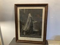 Photo of the large wood-framed black and white engraving depicting Mary Queen of Scots.