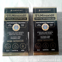 Photo of two sealed boxes of Jardient 5% Minoxidil topical solution hair regrowth treatment, showing front packaging details.