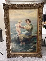 Full view of the original painting and ornate plaster frame, showing the subject and overall size.