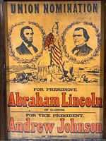 Front view showing full framed vintage print of Lincoln and Johnson Union Nomination campaign poster.