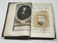 Engraved frontispiece portrait of Cardinal Wolsey and title page showing publication details: London, printed for John Barber, MDCCXXIV.