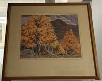 Full view of framed artwork showing entire painting, mat, and frame