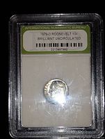 Front view of 1979-D Roosevelt dime slab showing coin profile with certification label.