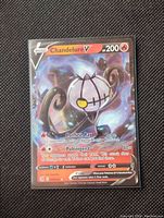 Front view of the Chandelure V Full Art Pokemon card showing detailed artwork, stats and attack descriptions.