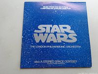 Blue cover with silver Star Wars logo and details about the soundtrack by John Williams and The London Philharmonic Orchestra.