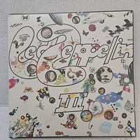 Front cover of Led Zeppelin III re-issue vinyl album featuring colorful and intricate artwork with the band name and Roman numeral III