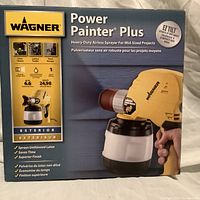 Box of Wagner Power Painter Plus showing branding and product advertising with spray gun image