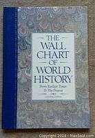 Front cover of the Wall Chart of World History, showing marbled pattern with title in central white box and blue cloth spine.